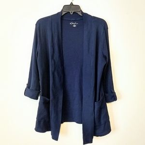 EUC Kim Rogers Navy Blue Open Front Soft Cardigan